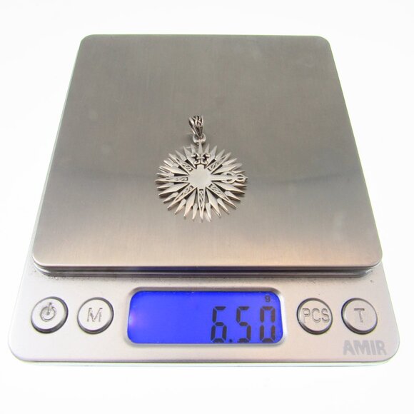 Solid 925 Sterling Silver Celtic Compass Rose Pendant, Mens Fleur De Lis Jewelry - Picture 9 of 9
